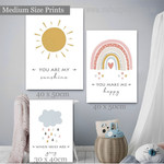 You Are My Sunshine Rainbow Nursery Kids Modern Artwork Image 3 Piece Wall Art for Room Wall Garniture