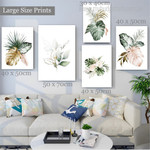 Monstera Foliage Leaves Watercolor 5 Panel Set Botanical Painting Photograph Canvas Stretched Print Home Wall Ornament
