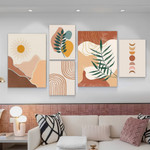 Curved Outlines Minimalist Boho Abstract Modern Framed Artwork Photo 5 Piece Wall Art Set for Room Ornament