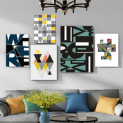 Quarter Scansion Squares Lines Scandinavian Abstract 5 Multi Panel Painting Set Photograph Geometrical Print on Canvas for Wall Hanging Outfit