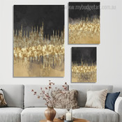 Gold Smudges Marble Lines Abstract Modern Rolled 3 Multi Panel Set Painting Photograph Print on Canvas Home Wall Decor