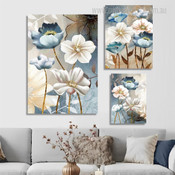 Floret Leaf Modern Stretched Abstract Floral Photograph 3 Multi Panel Set Art Canvas Print for Room Wall Flourish