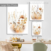 Wild Blossoms Leaflets Scandinavian Cheap 3 Panel Floral Minimalist Wall Art Photograph Stretched Canvas Print for Room Embellishment