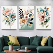 Beautiful Flowers Botanical Modern Framed Painting Image 3 Piece Stretched Prints Set Canvas Prints For Wall Décor