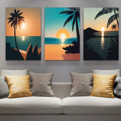 Beautiful Tropical Sunset With Palm Trees Modern Framed Wall Art Image 3 Piece Framed Canvas Prints Set Canvas Prints For Home Décor