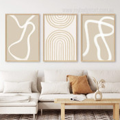 Curved Streaks Abstract Geometric Scandinavian Stretched 3 Piece Wall Art Painting Photo Canvas Prints For Room Finery