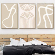 Curved Streaks Abstract Geometric Scandinavian Stretched 3 Piece Canvas Painting Photo Prints For Room Molding