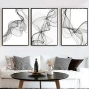 Wavy Lines Abstract Minimalist Modern Stretched Painting Image 3 Panel Canvas Prints For Room Molding