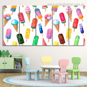 Watercolor Ice Cream Seamless Pattern Food Modern Stretched Painting Photo 5 Piece Canvas Wall Art Set Australia For Drawing Room