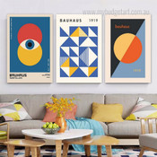 Geometric Design Abstract Modern Stretched Framed Artwork Image 3 Piece Canvas Wall Art Set Prints For Room Decor