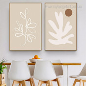 Leaves Abstract Botanical Scandinavian Stretched Framed Painting Picture 2 Piece Wall Decor Set Prints For Room Equipment