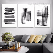 Brush Strokes Abstract Modern Artwork Black and White 3 Piece Multi Panel Canvas Prints for Room Wall Adornment