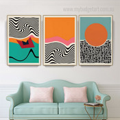 Wiggly Abstract Modern Framed Stretched Painting Image 3 Piece Canvas Art Prints For Room Assortment