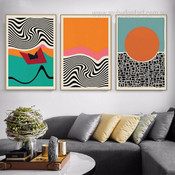 Wiggly Abstract Modern Framed Stretched Painting Image 3 Piece Wall Art Prints For Room Moulding