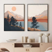 Mountain Scenery Abstract Landscape Boho Minimalist Framed Stretched Artwork 2 Piece Multi Panel Canvas Prints for Room Wall Garnish