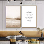 Calm Waves Typography Seascape Minimalist Boho Framed Stretched Artwork 2 Piece Canvas Prints for Room Wall Garnish