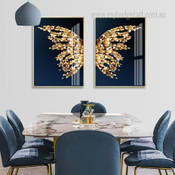 Golden Butterfly Nordic Abstract Framed Stretched Artwork 2 Piece Multi Panel Canvas Prints for Room Wall Adornment