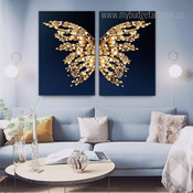 Golden Butterfly Nordic Abstract Framed Stretched Artwork 2 Panel Canvas Prints for Room Wall Ornament