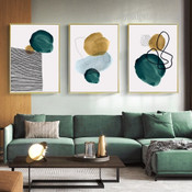 Geometric Art Modern Abstract Framed Stretched Artwork 3 Piece Multi Panel Canvas Prints for Room Wall Adornment