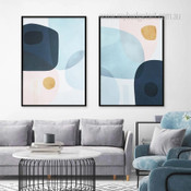 Abstract Geometric Modern Watercolor Framed Stretched Artwork 2 Piece Canvas Prints for Room Wall Spruce