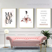 Makeup Modern Fashion Framed Stretched Artwork 3 Piece Wall Art for Room Wall Decoration