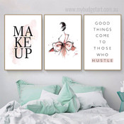 Makeup Modern Fashion Framed Stretched Artwork 3 Piece Multi Panel Canvas Prints for Room Wall Adornment