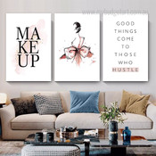 Makeup Modern Fashion Framed Stretched Artwork 3 Panel Canvas Prints for Room Wall Ornament