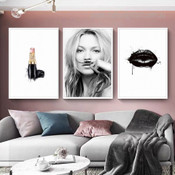 Fashion Girl Nordic Style Abstract Modern Figure Framed Stretched Artwork 3 Piece Canvas Prints for Room Wall Spruce
