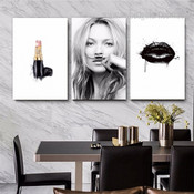 Fashion Girl Nordic Style Abstract Modern Figure Framed Stretched Artwork 3 Piece Wall Art for Room Wall Garniture
