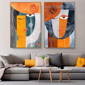 Immortal Faces Modern Abstract Contemporary Framed Stretched Artwork 2 Panel Canvas Prints for Room Wall Decor