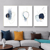 Blue Abstract Art Modern Watercolor Framed Stretched Artwork 3 Panel Canvas Prints for Room Wall Garnish