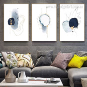 Blue Abstract Art Modern Watercolor Framed Stretched Artwork 3 Piece Canvas Prints for Room Wall Finery