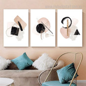Geometric Smears Abstract Modern Stretched Framed Painting Image 3 Piece Wall Art Prints For Room Decor