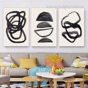 Voluminous Streaks Geometric Abstract Modern Stretched Framed Painting Photo  3 Piece Wall Decor Set Canvas Prints For Room Finery