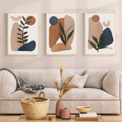 Leaves Slurs Abstract Geometric Scandinavian Painting Picture Framed Stretched 3 Piece Canvas Wall Art Prints For Room Decor