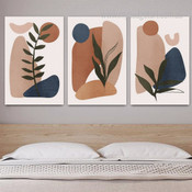 Leaves Slurs Abstract Geometric Scandinavian Painting Picture Framed Stretched 3 Piece Wall Decor Set Canvas Prints For Room Moulding