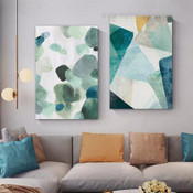 Taints Abstract Geometric Watercolor Modern Painting Picture Framed Stretched 2 Piece Wall Decor Set Prints For Room Decor