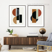 Rectangular And Spherical Geometric Scandinavian Painting Photo Framed Stretched 2 Piece Abstract Wall Art Prints For Room Flourish
