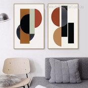 Rectangular And Spherical Abstract Geometric Scandinavian Painting Image Framed Stretched 2 Piece Wall Art Set Prints For Room Decor