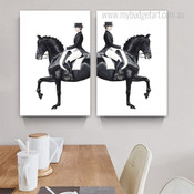 Equestrian Modern Abstract Figure Framed Stretched Artwork 2 Piece Wall Art for Room Wall Garniture