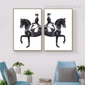 Equestrian Modern Abstract Figure Framed Stretched Artwork 2 Panel Canvas Prints for Room Wall Decor