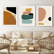 Abstract Shapes Modern Boho Framed Stretched Artwork 3 Piece Multi Panel Canvas Prints for Room Wall Adornment