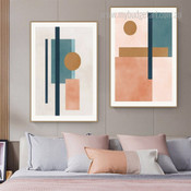 Asymmetrical Geometric Modern Abstract Framed Stretched Artwork 2 Piece Canvas Prints for Room Wall Finery