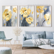 Blooming Flowers Abstract Modern Floral Art Framed Stretched Artwork 3 Piece Multi Panel Canvas Prints for Room Wall Adornment