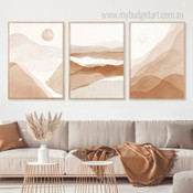 Abstract Landscape Boho Mountain Framed Stretched Artwork 3 Piece Wall Art for Room Wall Decoration