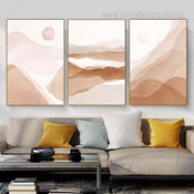 Abstract Landscape Boho Mountain Framed Stretched Artwork 3 Piece Multi Panel Canvas Prints for Room Wall Spruce