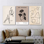Botanique Boho Minimalist Abstract Framed Stretched Artwork 3 Panel Canvas Prints for Room Wall Finery