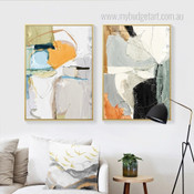 Marble Texture Modern Abstract Watercolor Framed Stretched Artwork 2 Panel Canvas Prints for Room Wall Spruce