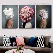 Elegant Women Floral Figure Fashion Style Modern Framed Stretched Artwork 3 Panel Canvas Prints for Room Wall Adornment