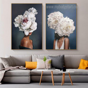 Flowers Head Floral Figure Fashion Style Modern Framed Stretched Artwork 2 Piece Wall Art for Room Wall Garnish